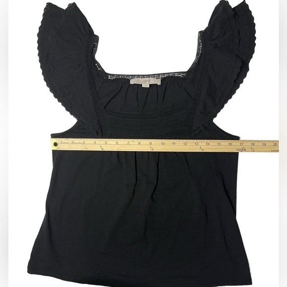 Loft Black Smocked Ruffle Lace Sleeved Blouse Women’s Size Small Bohemian Top - Picture 14 of 16